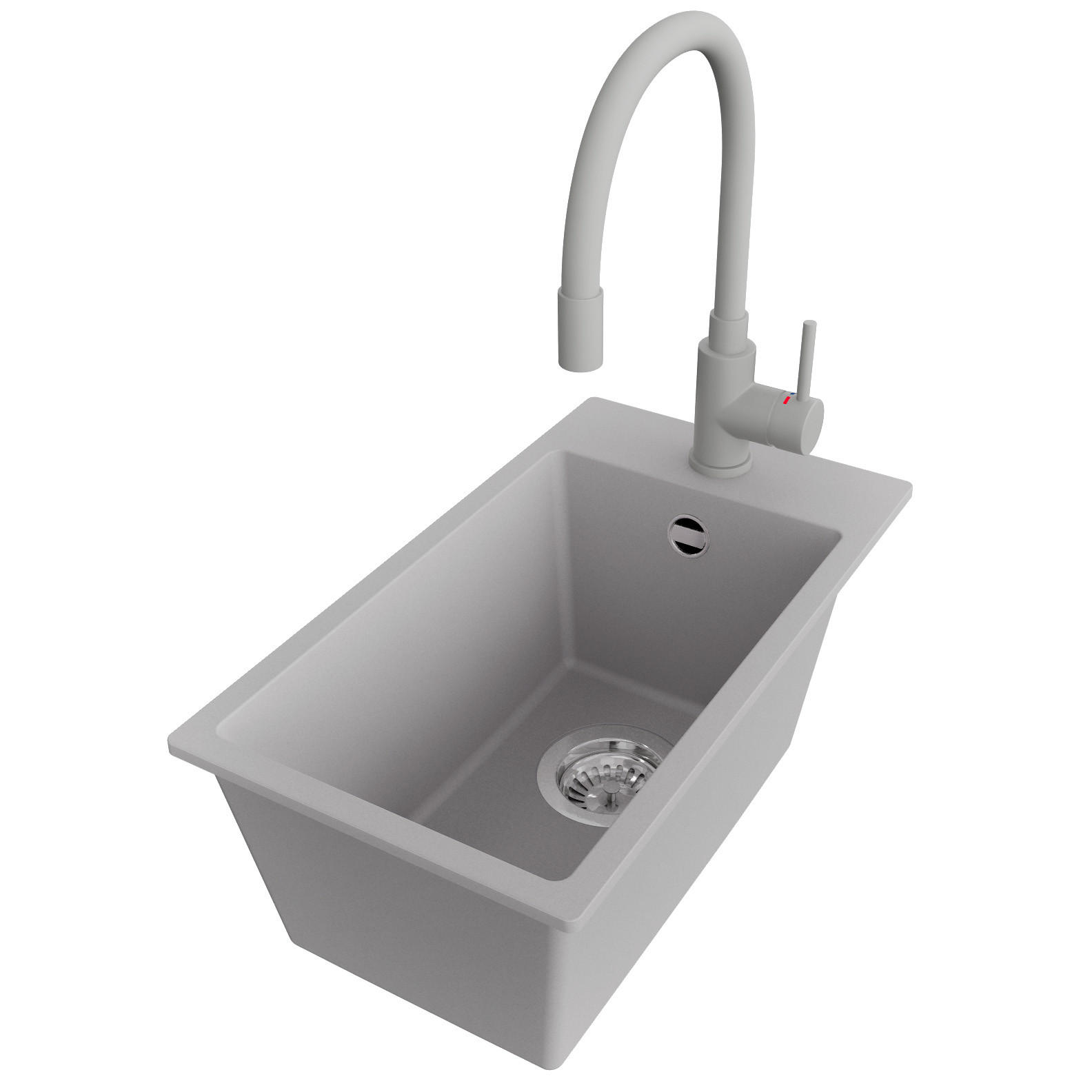 GRANITSPÜLE Riga, 2-er set Grau 28/50 cm 1 Becken + Küchenarmatur 38/14 cm + Ablauf-Set ab 30er Unterschrank - Chromfarben/Grau, Kunststoff (28/20/50cm) - Primagran