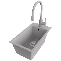GRANITSPÜLE Riga, 2-er set Grau 28/50 cm 1 Becken + Küchenarmatur 38/14 cm + Ablauf-Set ab 30er Unterschrank - Chromfarben/Grau, Kunststoff (28/20/50cm) - Primagran