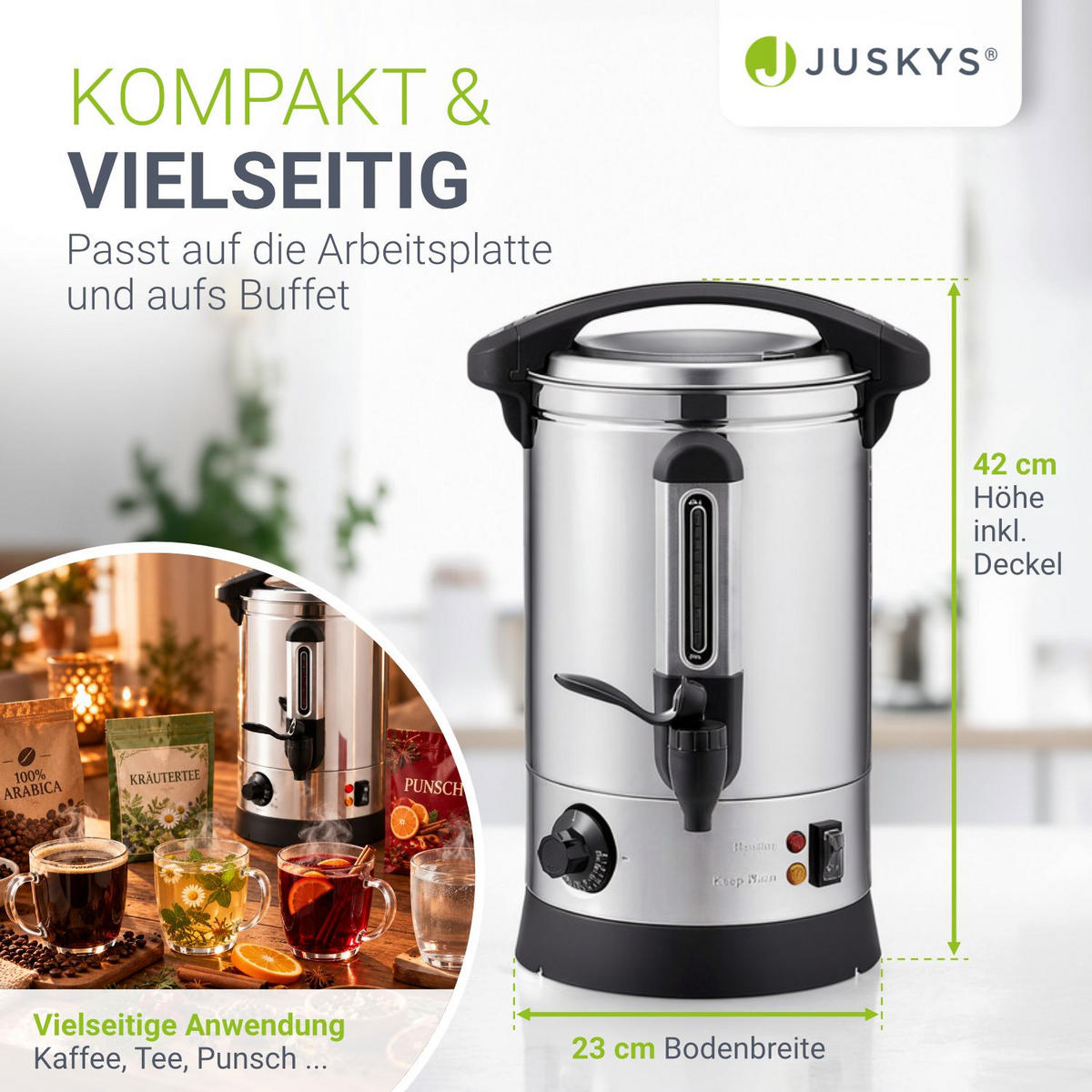 GLÜHWEINKOCHER Teramo 7 L - Silberfarben, Metall (30/42/23cm) - Juskys