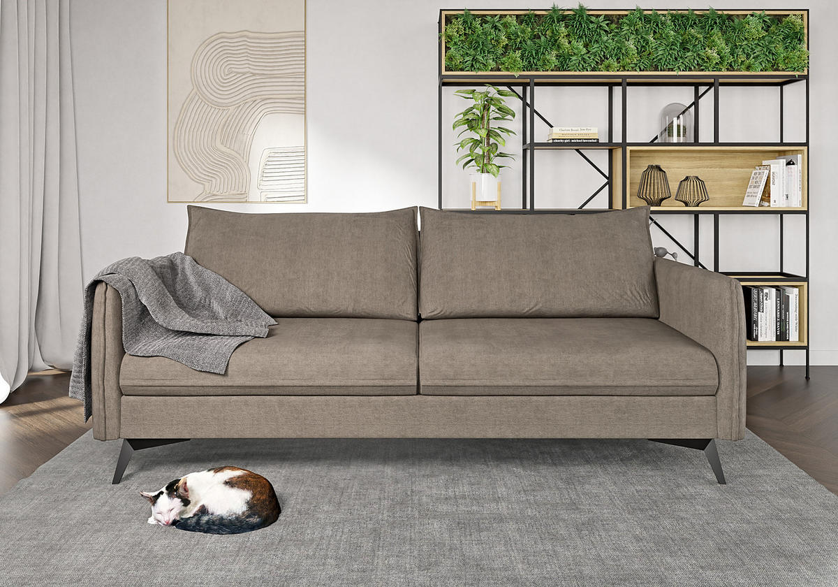 SITZGARNITUR 3+2+1 Pulse Dunkelbeige Luxusmikrofaser - Beige/Schwarz, Holz/Textil (199/86/91cm) - S-Style Möbel