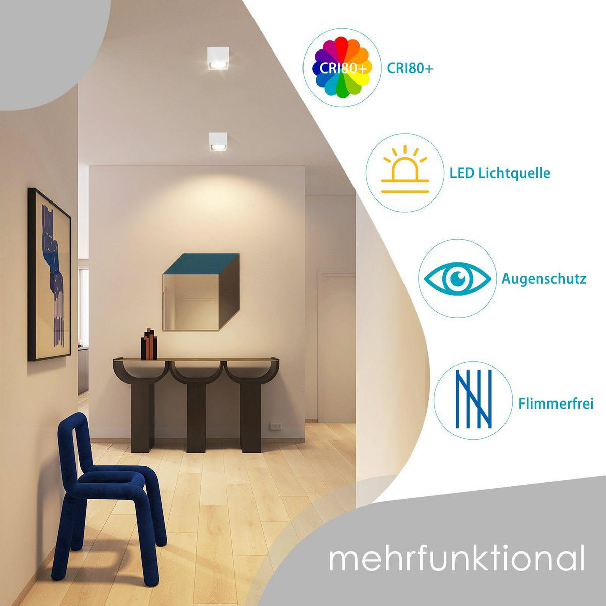 DECKENSTRAHLER Dunlap 1-flammig 10/10/8cm - Weiß, Metall (10/10/8cm) - Nettlife