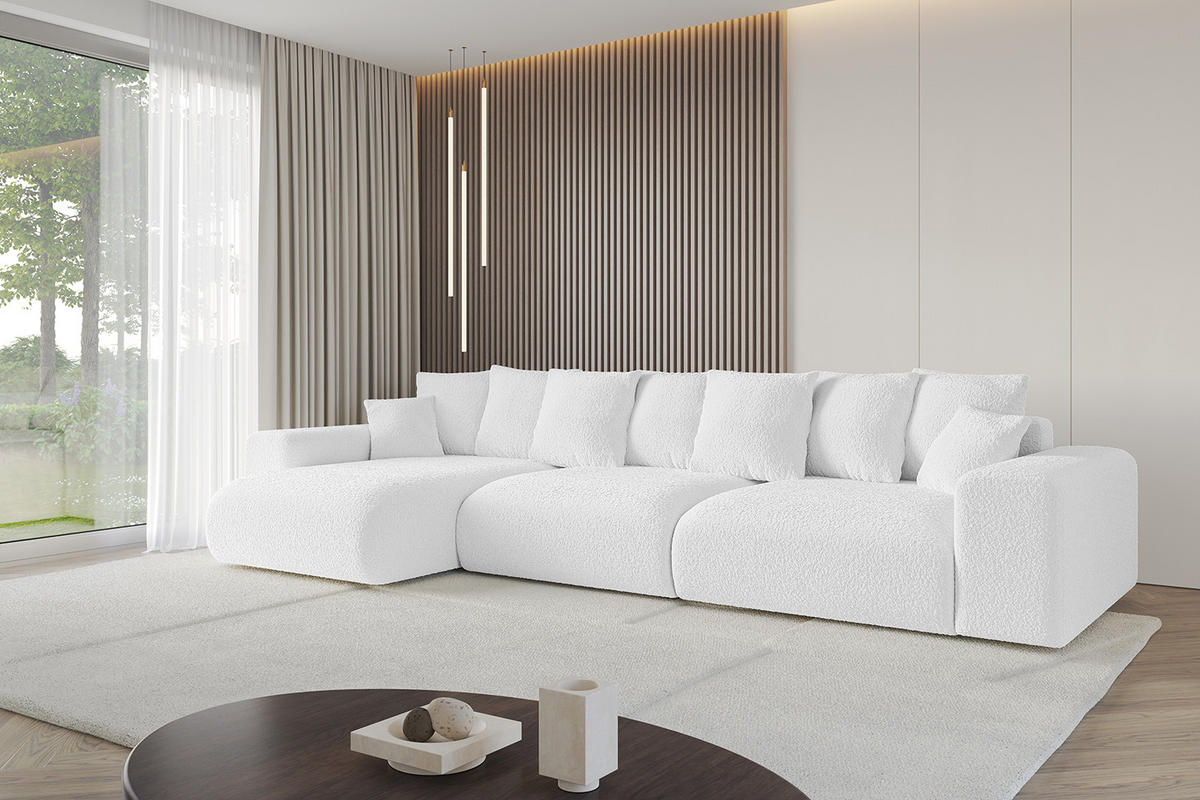 ECKSOFA Ottomane links ESKAR-L 364x176x84 Weiß Bouclé - Schwarz/Weiß, Holzwerkstoff/Kunststoff (364/176cm) - ALTDECOR