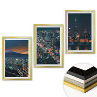 WANDBILDER 3er Set - 40x60 cm Goldrahmen - Bergpanorama der Stadt bei Nacht - Goldfarben, Kunststoff (40/60cm) - ArtPrintCave