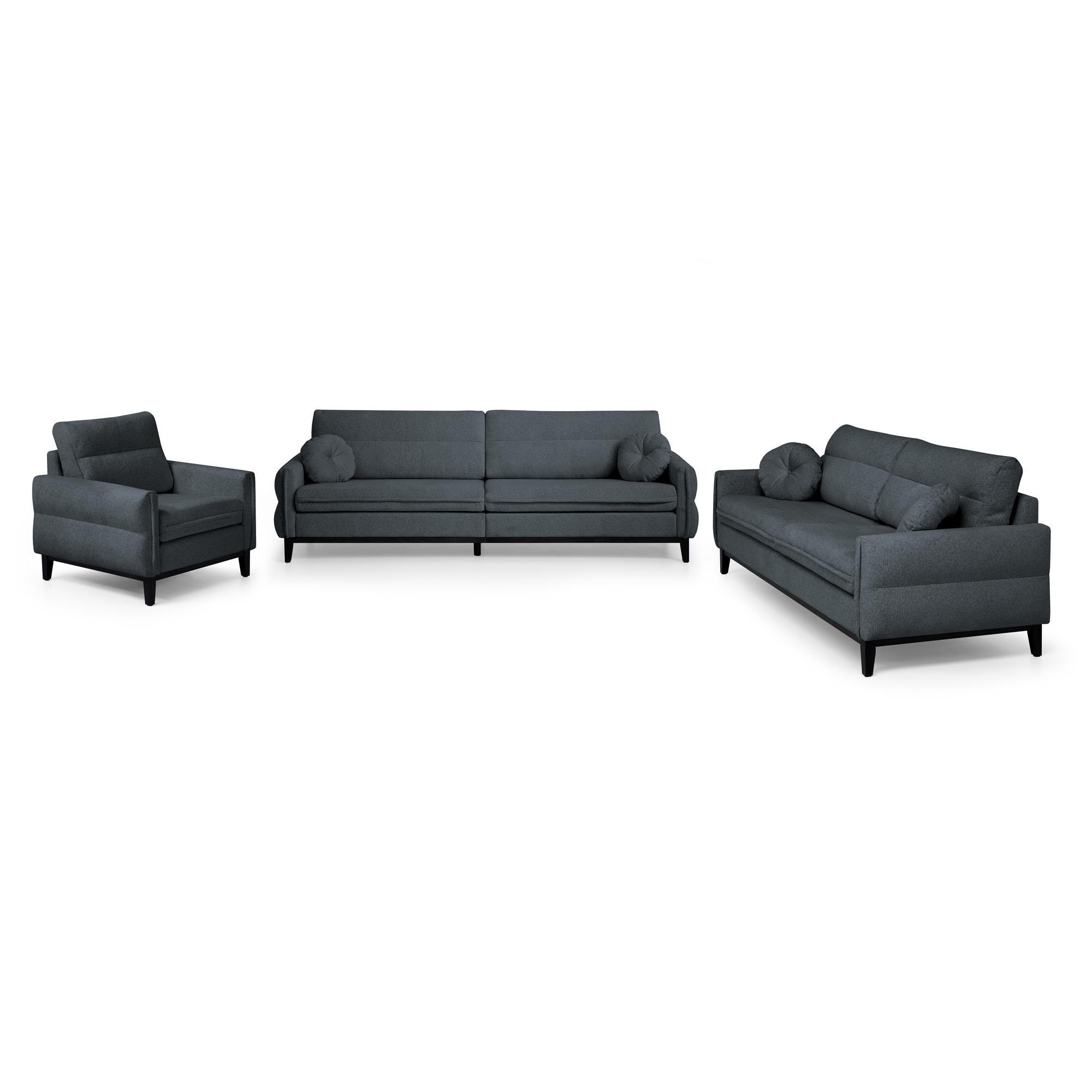 SITZGARNITUR Belweder, zwei Sofas+Sessel, Dunkelgrau, Bouclé - Wengefarben/Dunkelgrau, Holz/Textil (268/95/94cm) - Beautysofa