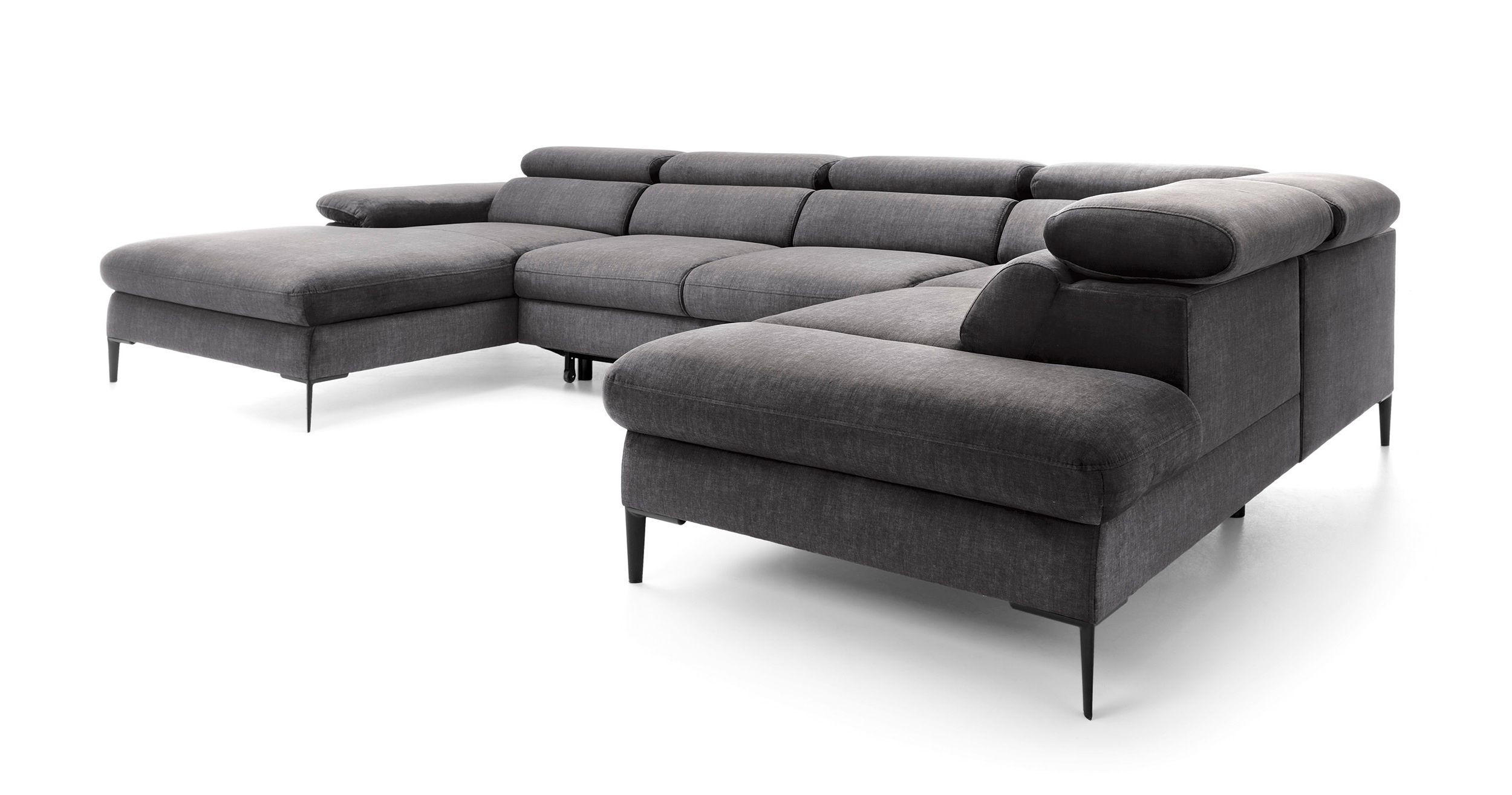 WOHNLANDSCHAFT MESTO Grau Velours-Stoff mit Schlaffunktion - Grau, Holz (353/94/182cm) - MASSENO