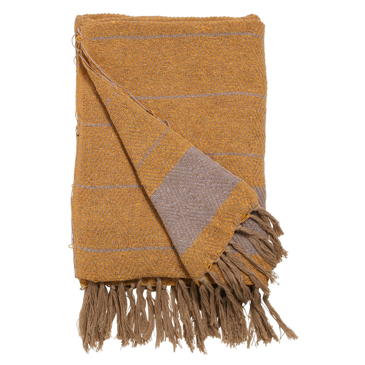 DECKE Streifen Design 130x180 cm, 100% Baumwolle, Violett/Gelb - Gelb, Textil (130/180cm) - Au Maison