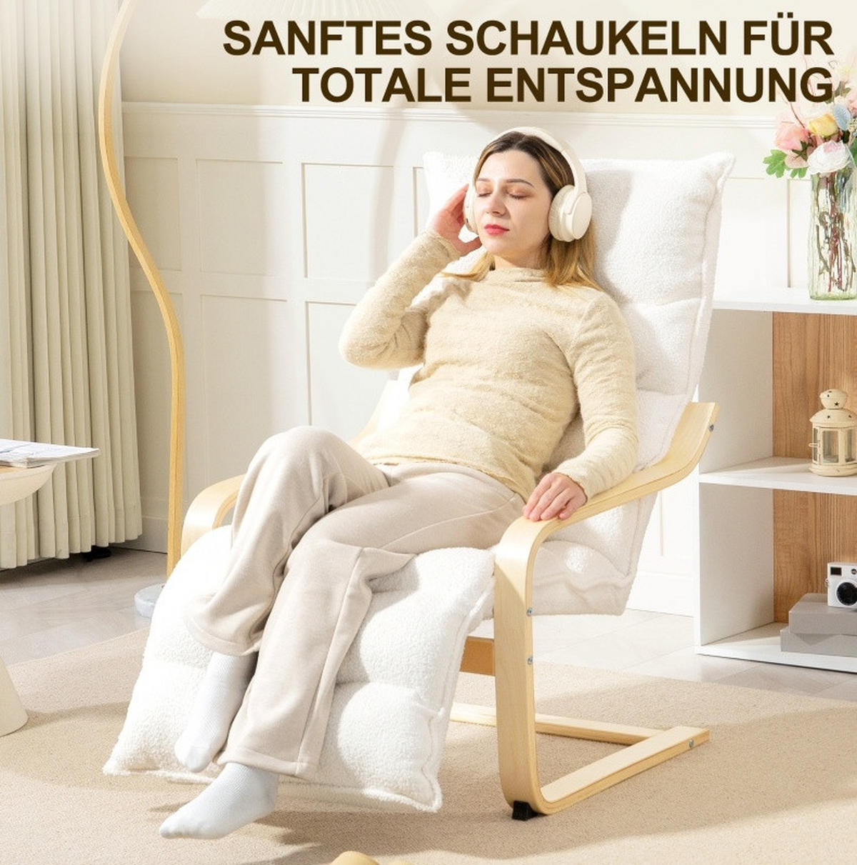 SESSEL 67/93-114/105 cm, verstellbares Fußteil, Sherpa-Fleece, Weiß - Weiß, Kunststoff (67/105/114cm) - Redom