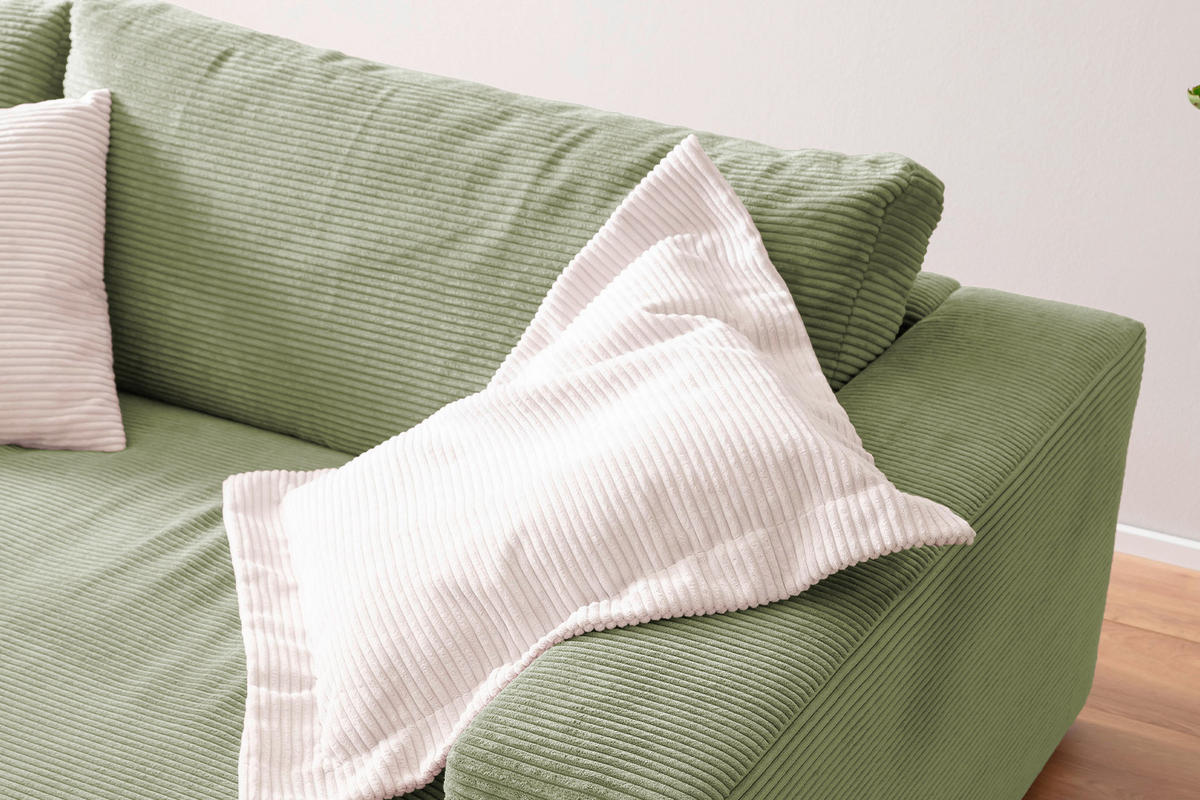 BIG SOFA MIT TABLETT NATUR MADELINE Grün Cord - Schwarz/Olivgrün, Kunststoff/Textil (290/85/170cm) - KAWOLA