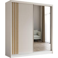 SCHWEBETÜRENSCHRANK Neli 200 cm mit Lamellen und Spiegel 2-türig, weiß, weiß, Lamelle Artisan - Weiß/Braun, Kunststoff (200/216/61cm) - Margaret Hadas24