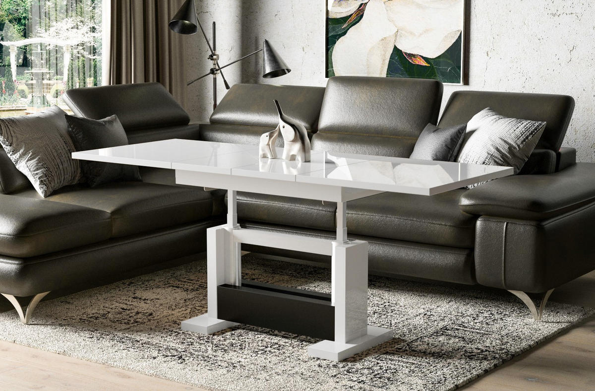 COUCHTISCH Kella höhenverstellbar ausziehbar bis 170 cm - Weiß Hochglanz, Holzwerkstoff (110/65/58cm) - Endo-Moebel