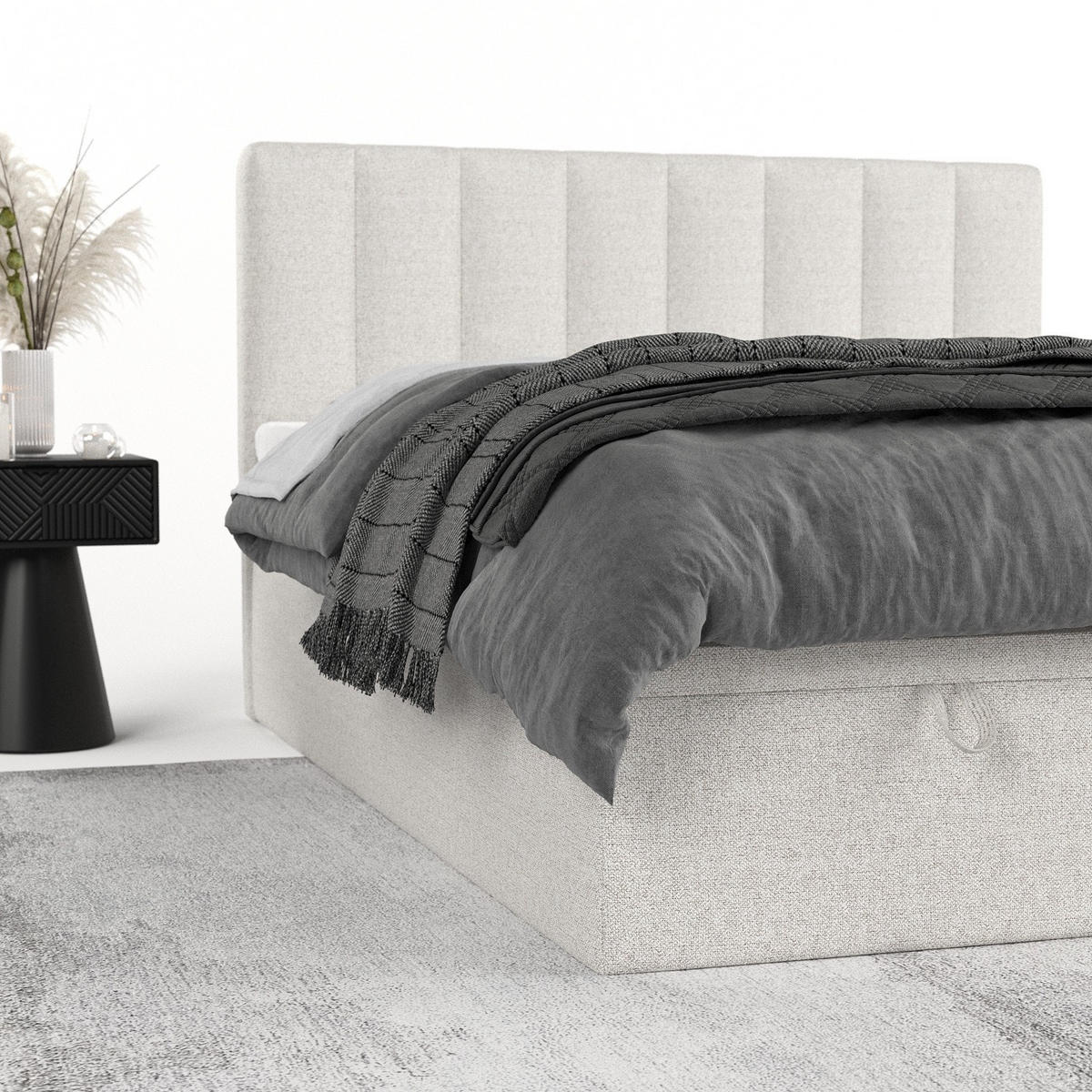 BOXBETT Lume 140/200 cm Hellbeige im Riva Stoff - Sandfarben/Schwarz, Holz/Holzwerkstoff (140/200cm) - AltaBeds