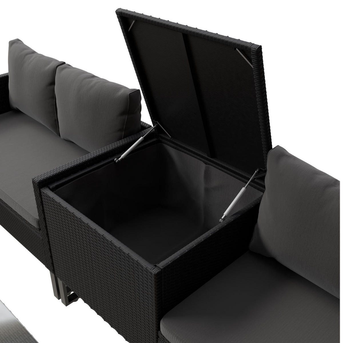 LOUNGEGARNITUR Santorini schwarz / grau inkl. Abdeckung - Schwarz, Kunststoff/Metall - Juskys