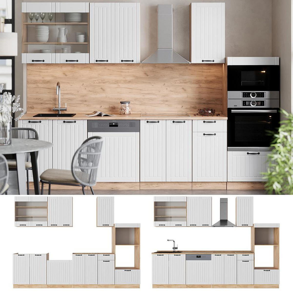 CHICINETĂ Fame-Line Casă de țară albă 300 cm cu dulap înalt, AP antracit - stejar miere/alb, compozit lemnos (300/153.6/60cm) - Vicco