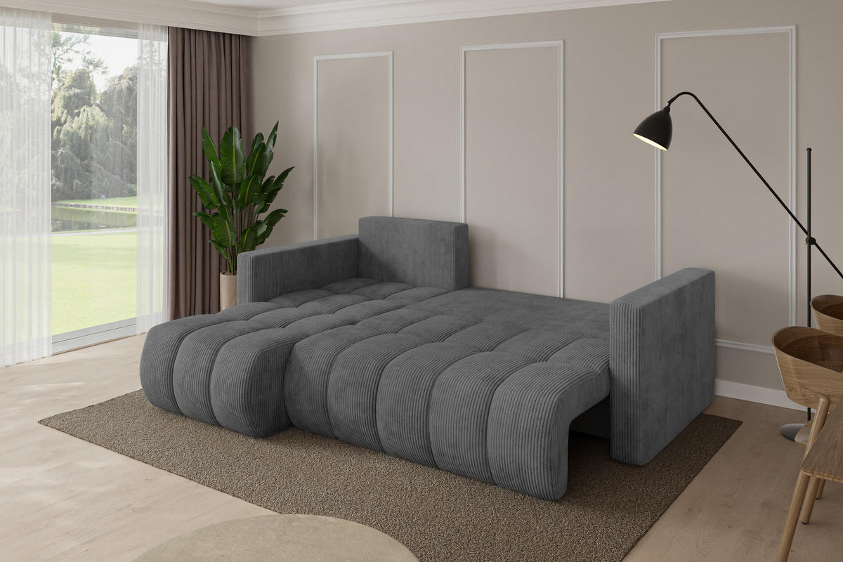 ROHOVÁ SEDAČKA s funkcí spaní, otoman vlevo GARD-L 226x146x85 tmavě šedá manšestr - černá/tmavě šedá, kompozitní dřevo/textil (226/146cm) - ALTDECOR