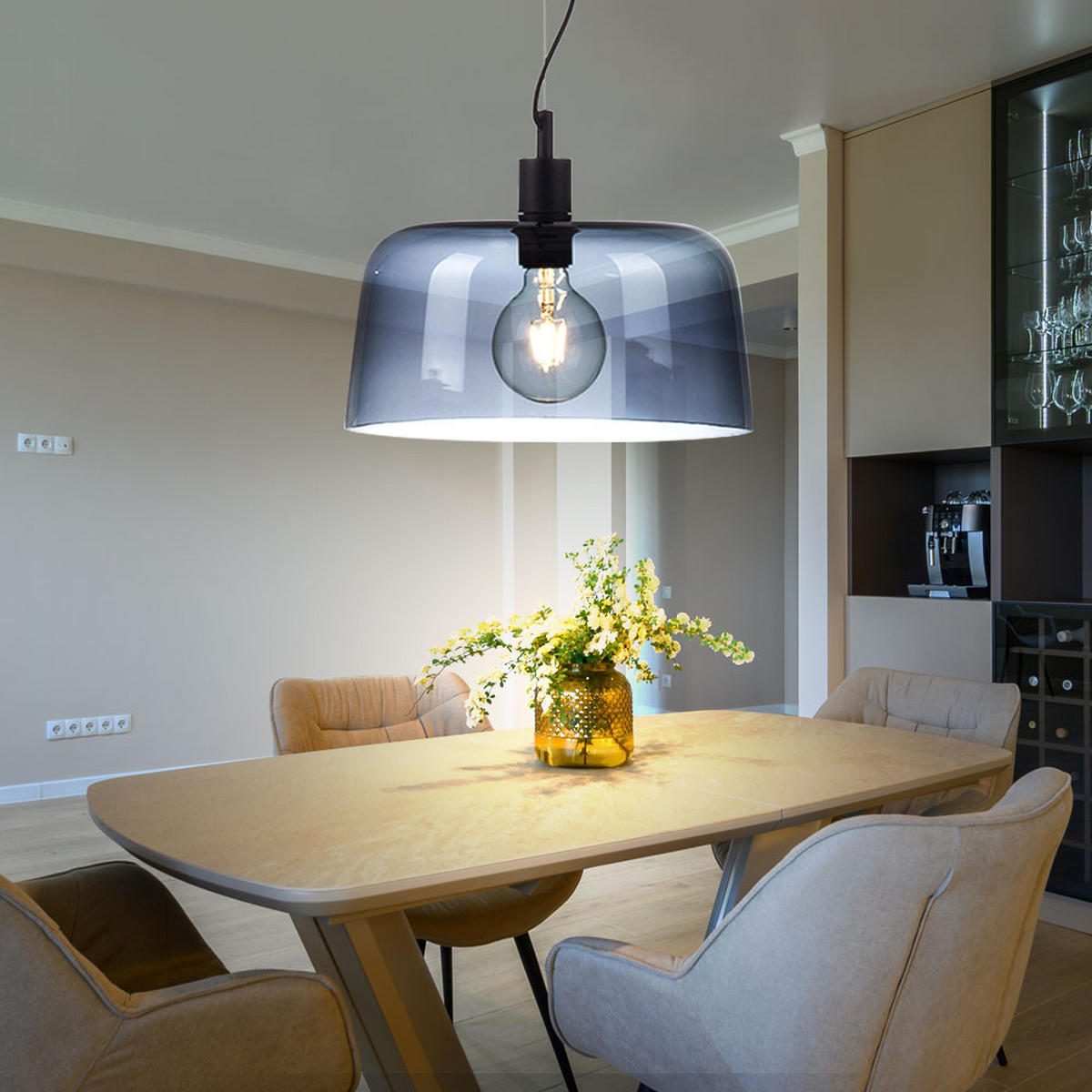 HÄNGELEUCHTE Glas Rauch Schwarz Höhenverstellbar - Schwarz, Glas (34/34/150cm)