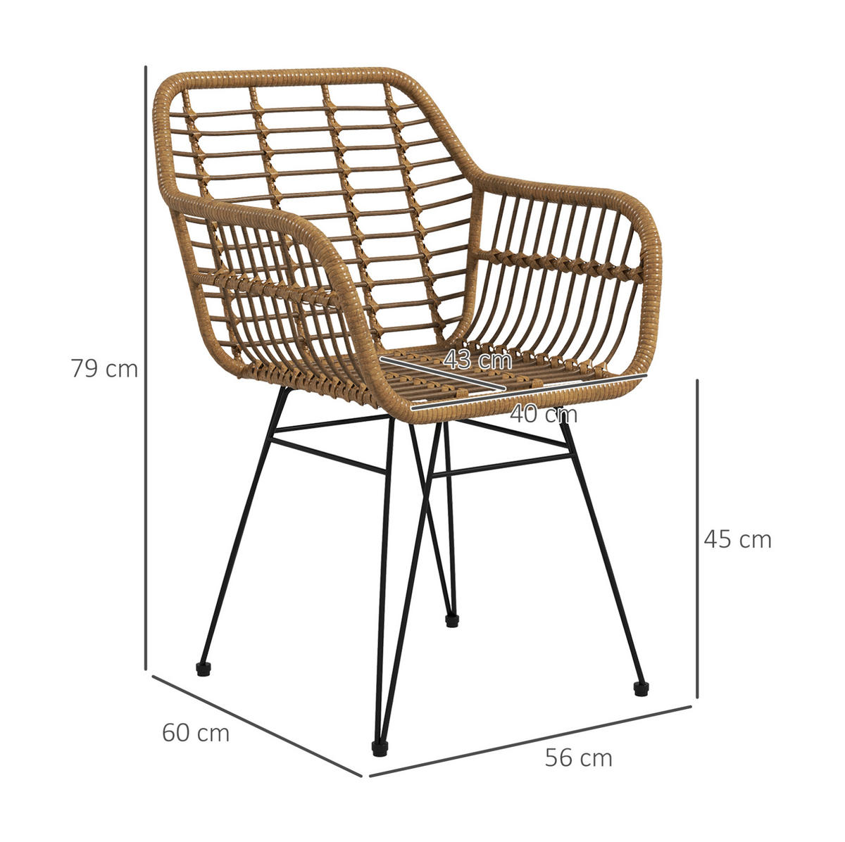 ESSSTUHL 2er-Set Boho 56 x 60 x 79 cm Braun - Braun, Metall (60/79/56cm) - Meubliv