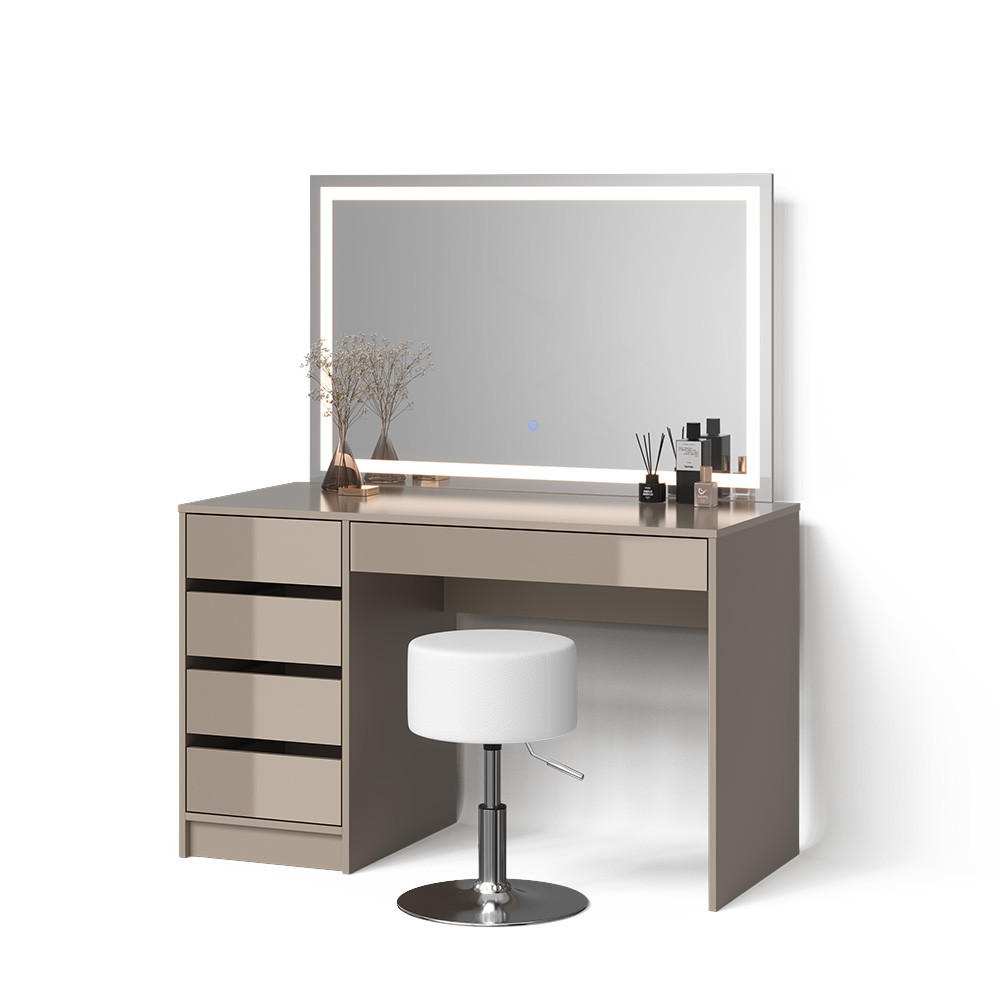 SCHMINKTISCH Imola Greige mit LED-Spiegel und Hocker - Greige, Holzwerkstoff (120/75/55cm) - Livinity®