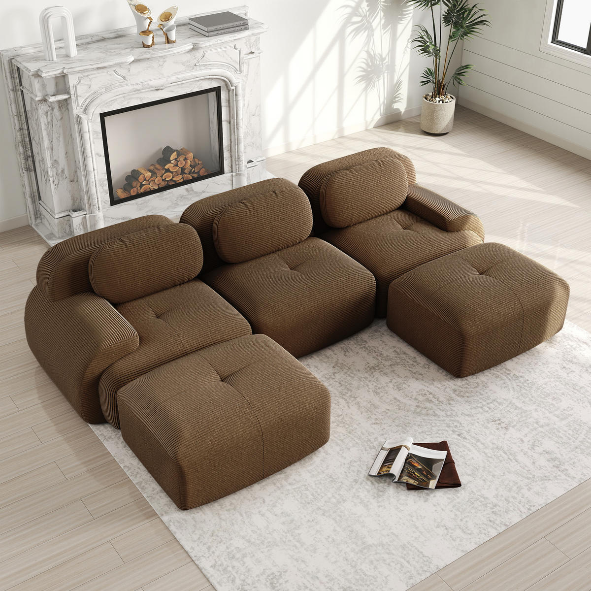 3-SITZER Sofa 298x178x75 cm aus Cordstoff modular ohne Gestell, braun - Braun, Textil (178/75/298cm)