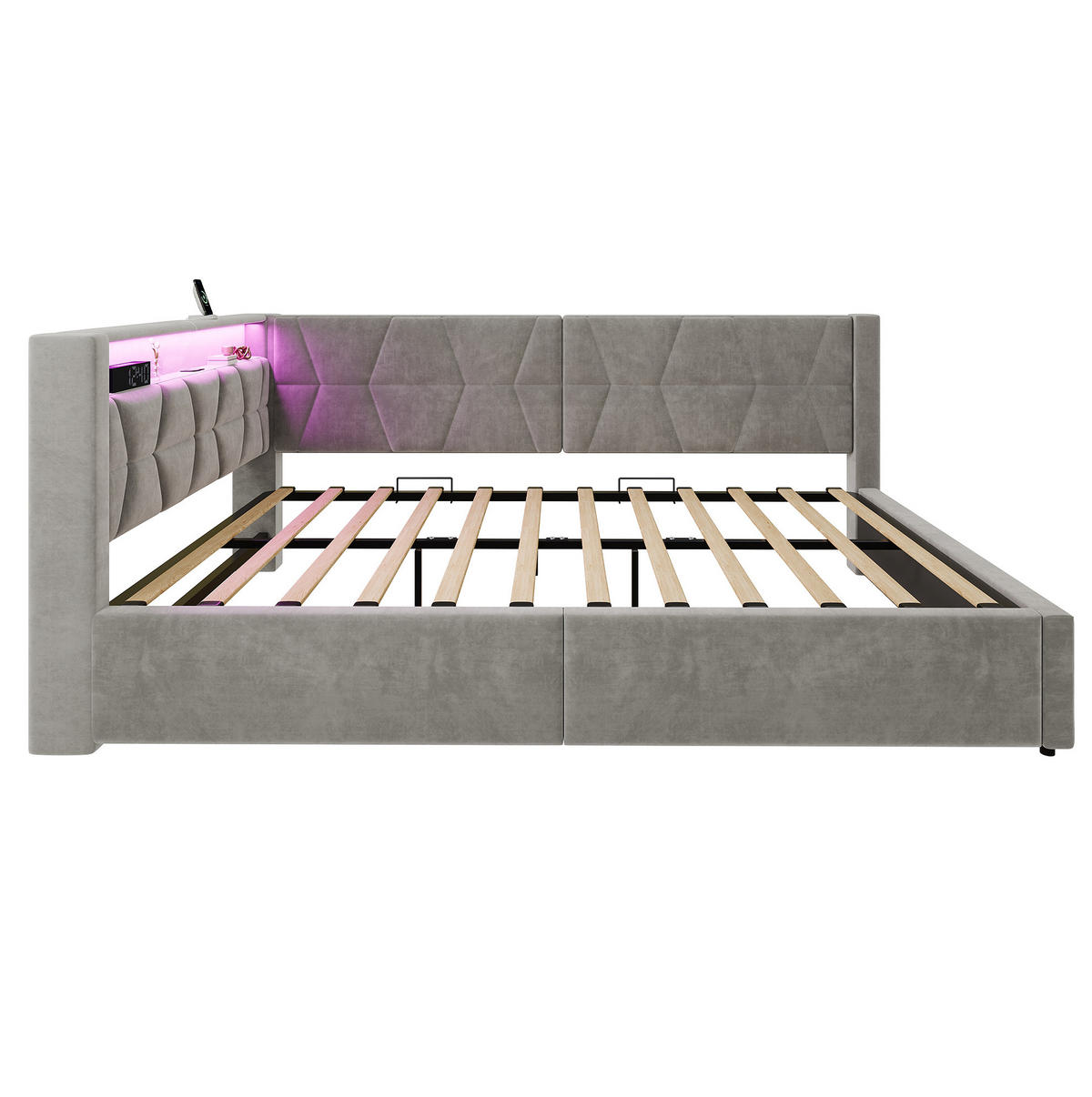 POLSTERBETT 140/200 cm in Dunkelgrau mit Stauraum, LED-Beleuchtung und USB-Anschlüssen - Dunkelgrau, Metall (140/200cm) - Flora Grace