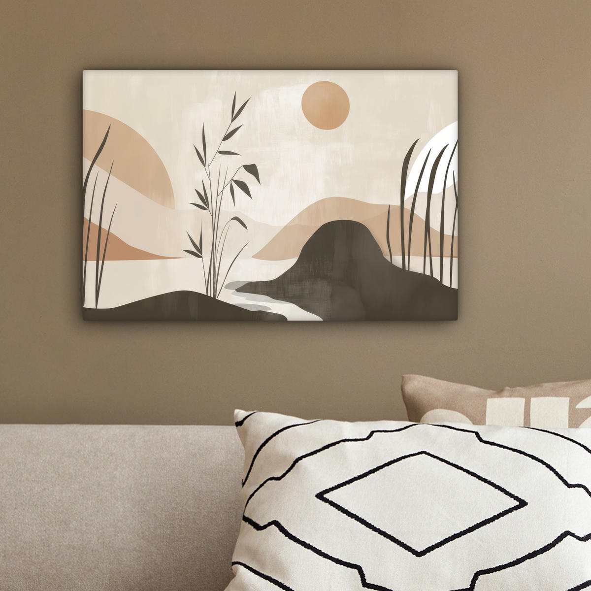 LEINWANDBILD Japandi - Landschaft - Beige 30x20 cm - Cognac, Textil (30/20cm) - MuchoWow