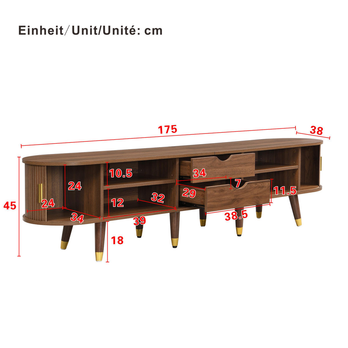 TV-SCHRANK mit Schiebetür 175 x 38 x 45 cm MDF Walnuss - Dunkelbraun, Holzwerkstoff (38/45/175cm) - Beauniv