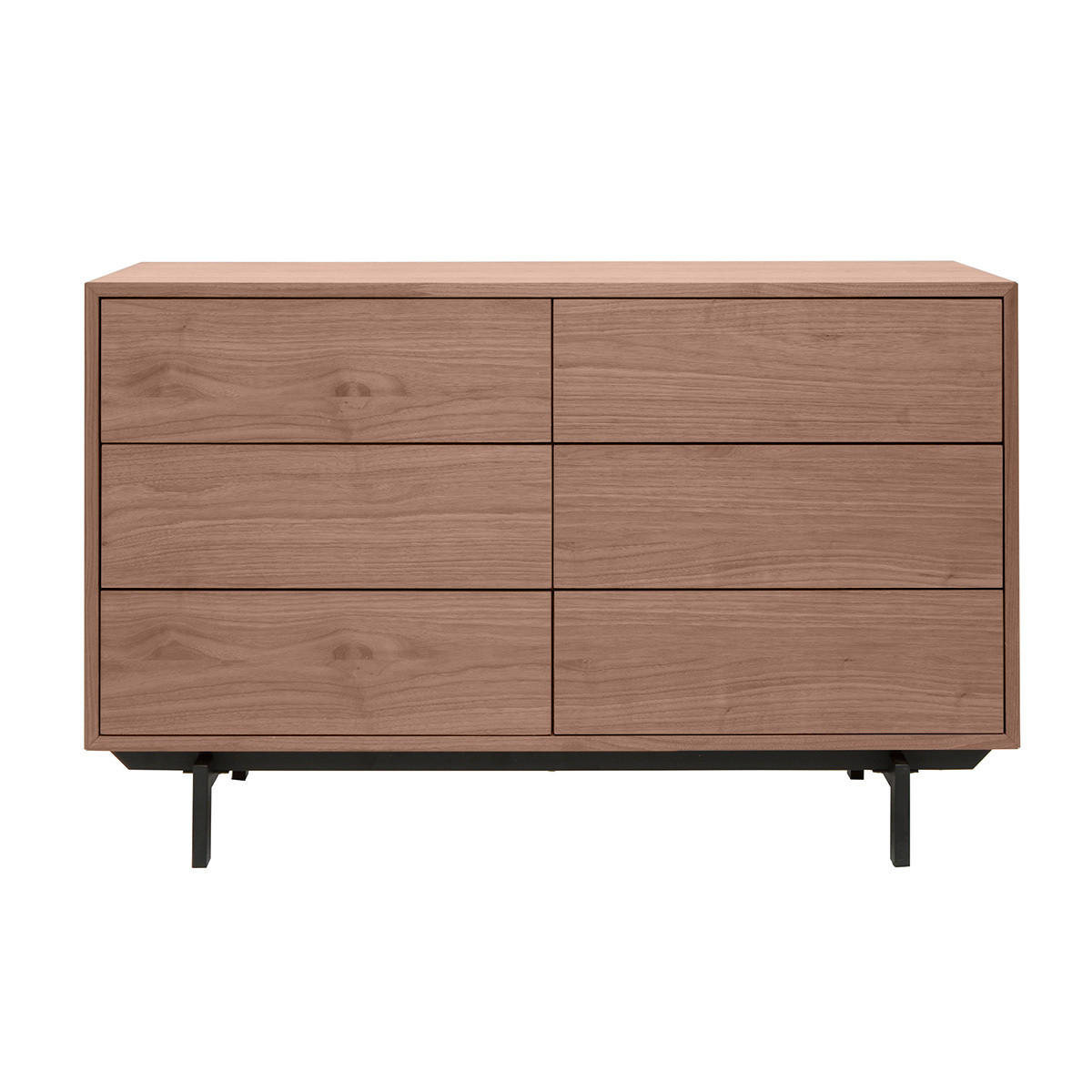 KOMMODE 6 Schubladen Walnuss Metall MANNY - Walnussfarben, Holz (45/75/120cm) - Miliboo