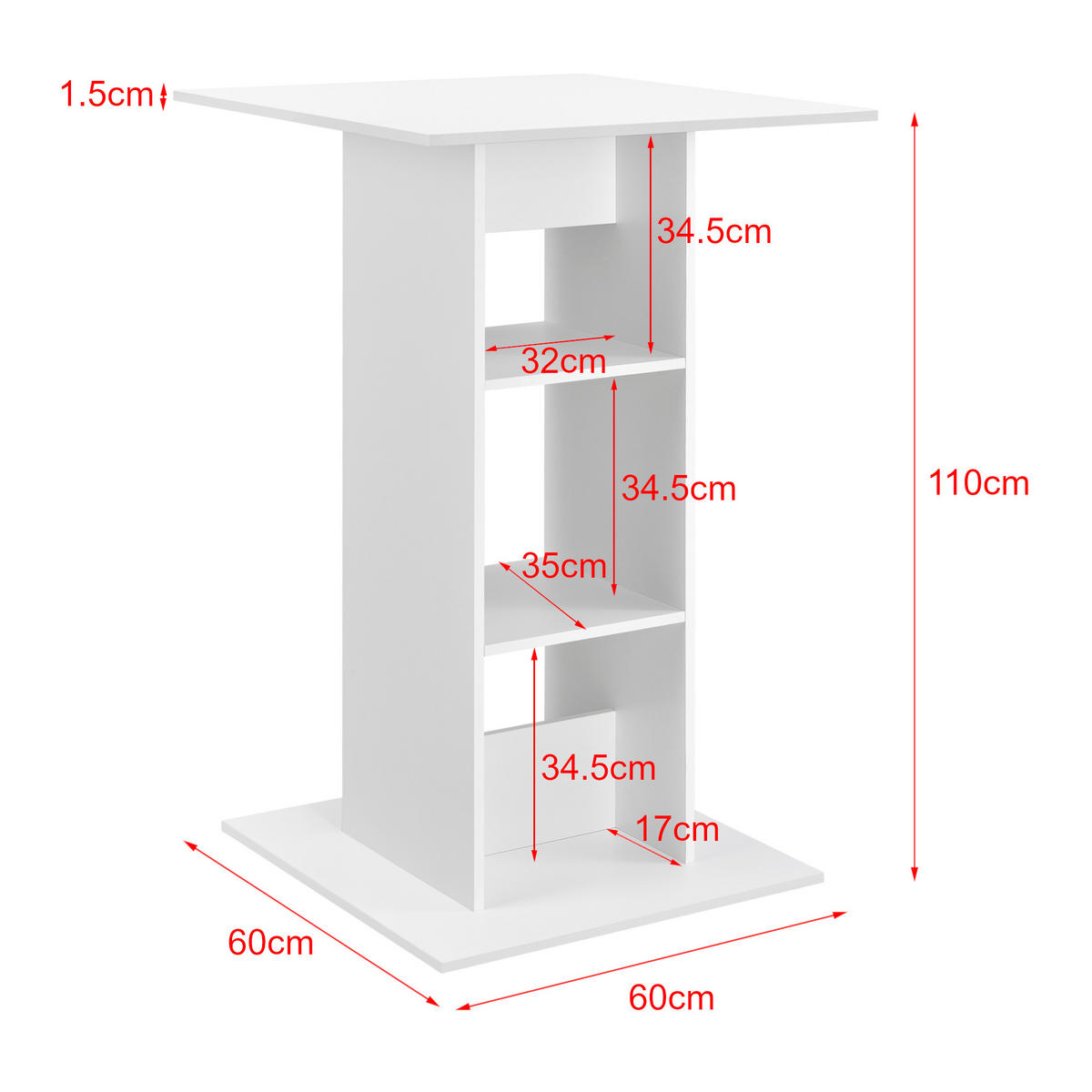 BARTISCH Visby - Weiß, Holzwerkstoff (70/110/70cm) - [en.casa]