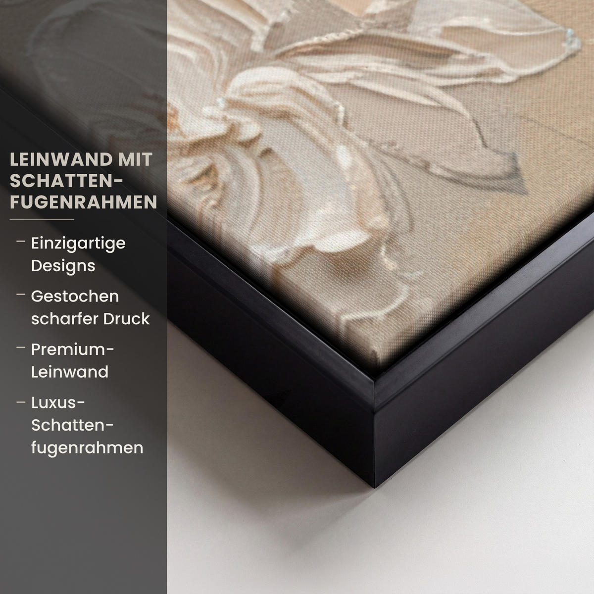 LEINWAND Bilder mit Rahmen - Blumen - Modern - Beige - Weiß - Blüte - 90x90 - Beige, Textil (90/90cm) - MuchoWow