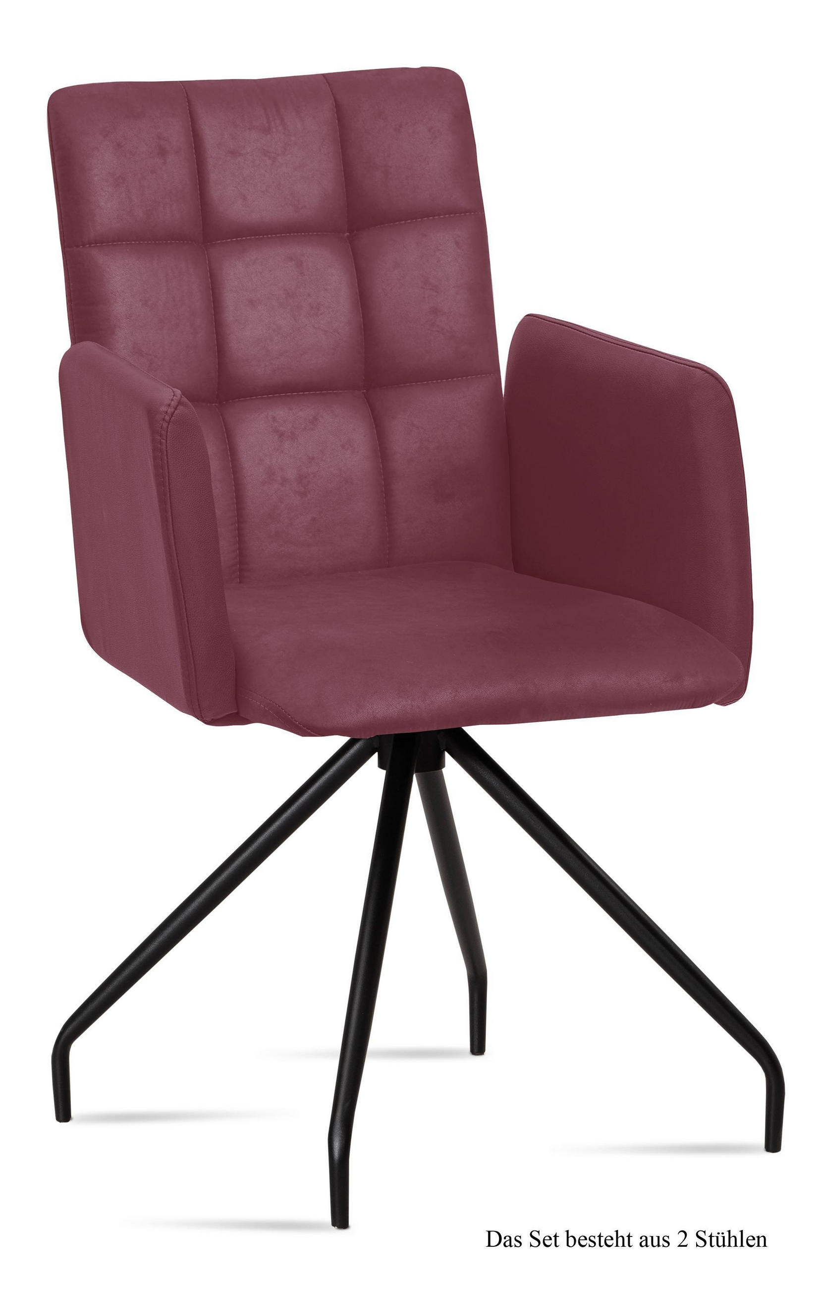 ARMLEHNSTUHL (2er-Set) Devina 52x91x60 Schwarz/Marsala - Brombeere/Schwarz, Kunststoff (60/91/52cm) - 58aufmkessel