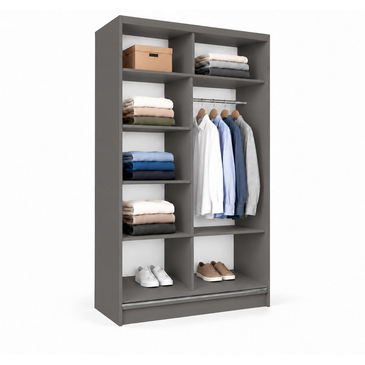 KLEIDERSCHRANK Steria 120 cm Graphit Griffe silber - Graphitfarben, Holzwerkstoff (120/216/61cm) - KS Home Concept