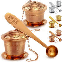 TEESIEB 2er Set mit Teeschaufel und Abtropfschale Edelstahl Rose Gold - Bronzefarben, Metall (5/6/11cm)