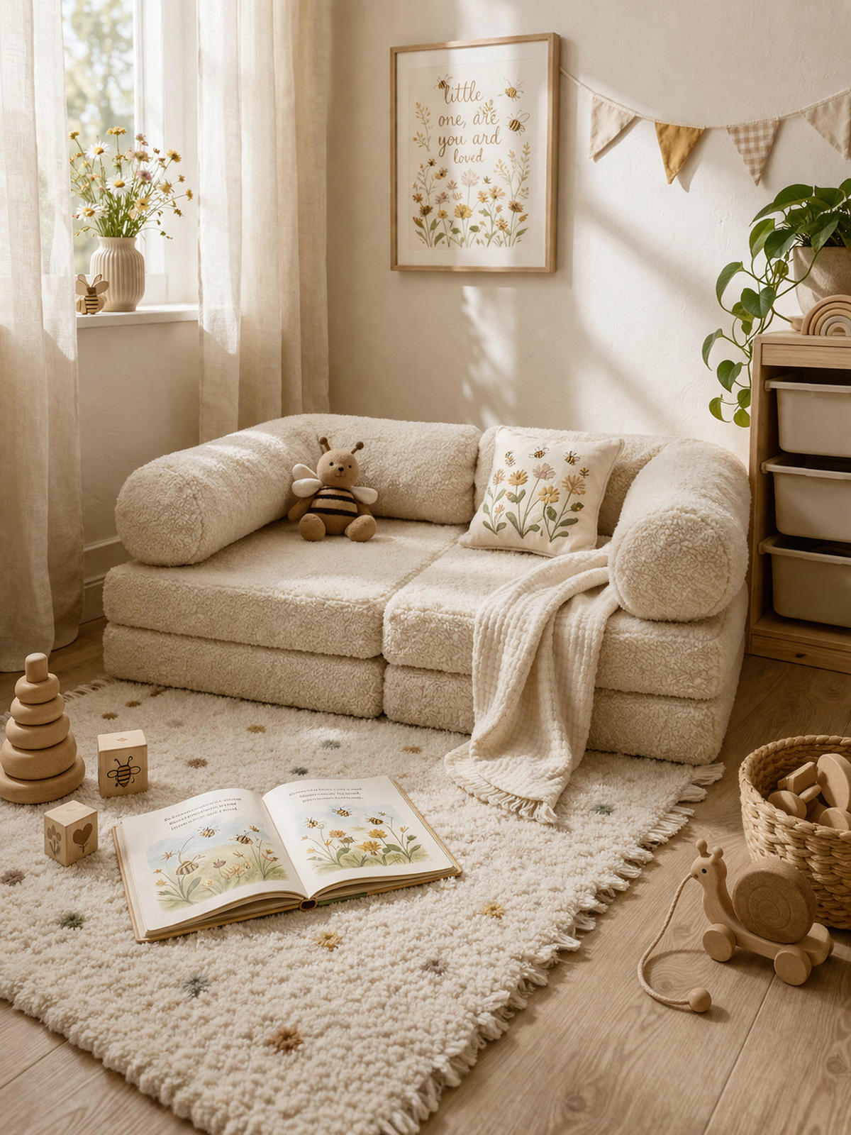 MODULARES Kindersofa aus weichem Plüschstoff - Beige, Textil (142/25/71cm) - Bees & Blooms