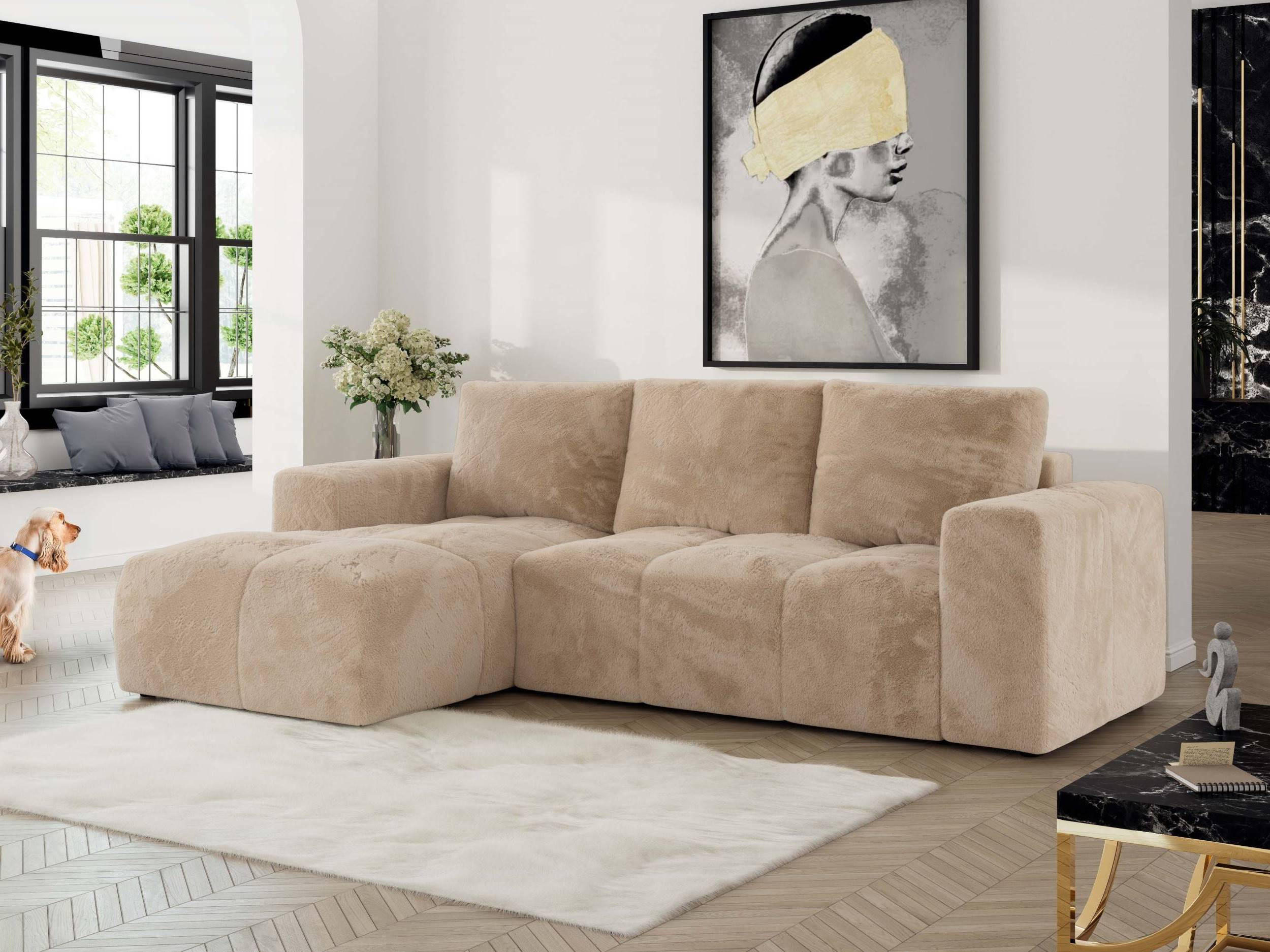ECKSOFA MONIVA Beige Plüsch - Links - Beige/Schwarz, Textil (164/266cm) - MKS