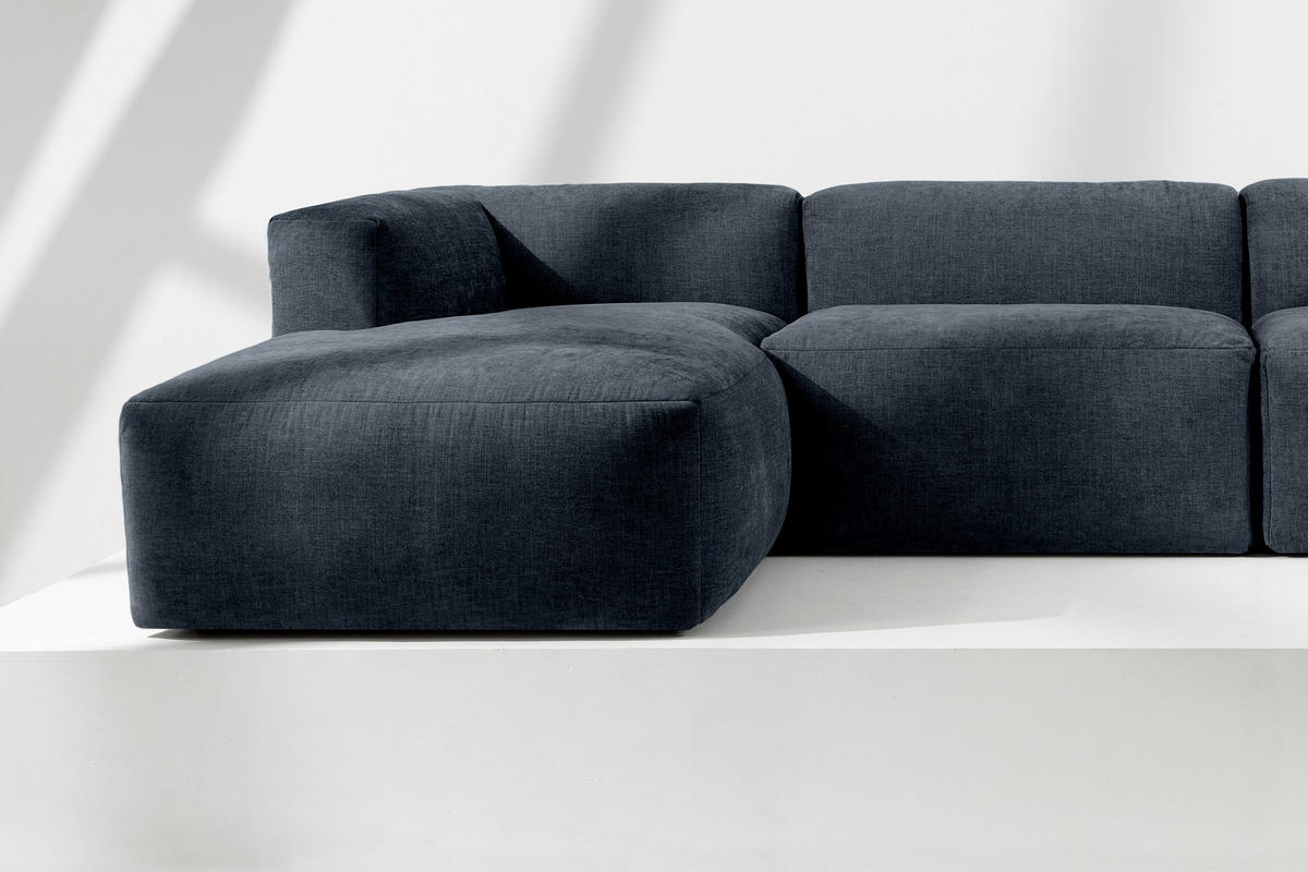 ECKMODULSOFA-LINKS BUFFO 6-Sitzer mit extrem weicher Sitzfläche, Gewebestoff, dunkelblau - Dunkelblau, Textil (377/180cm) - KONSIMO®