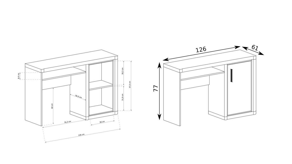 SCHREIBTISCH MALAGA 126x61x77 cm Bürotisch Computertisch, Sonoma Eiche - Sonoma Eiche, Holzwerkstoff (61/126/77cm) - MASSENO