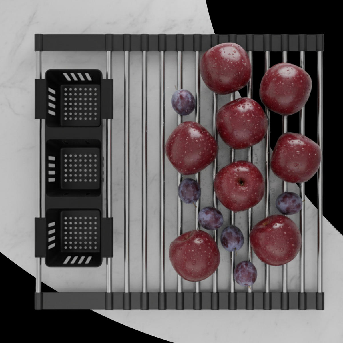 ABTROPFMATTE Rollmata Teleskop aus Edelstahl Schwarz Silber 320 mm 590 mm - Schwarz, Metall (32/2/32cm) - Granitan