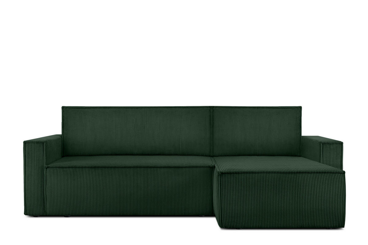 ECKSOFA-LINKS/RECHTS NAPI Schlaffunktion mit Cordbezug, dunkelgrün - Dunkelgrün/Schwarz, Textil (246/148cm) - KONSIMO®