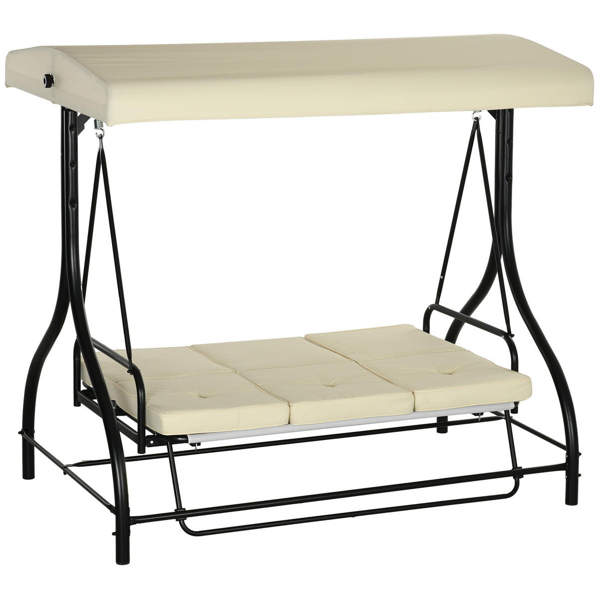 HOLLYWOODSCHAUKEL 3-Sitzer mit Liegefunktion und Sonnenschutz 195/117/175 cm - Beige, Metall (195/175/117cm) - PANGIVO