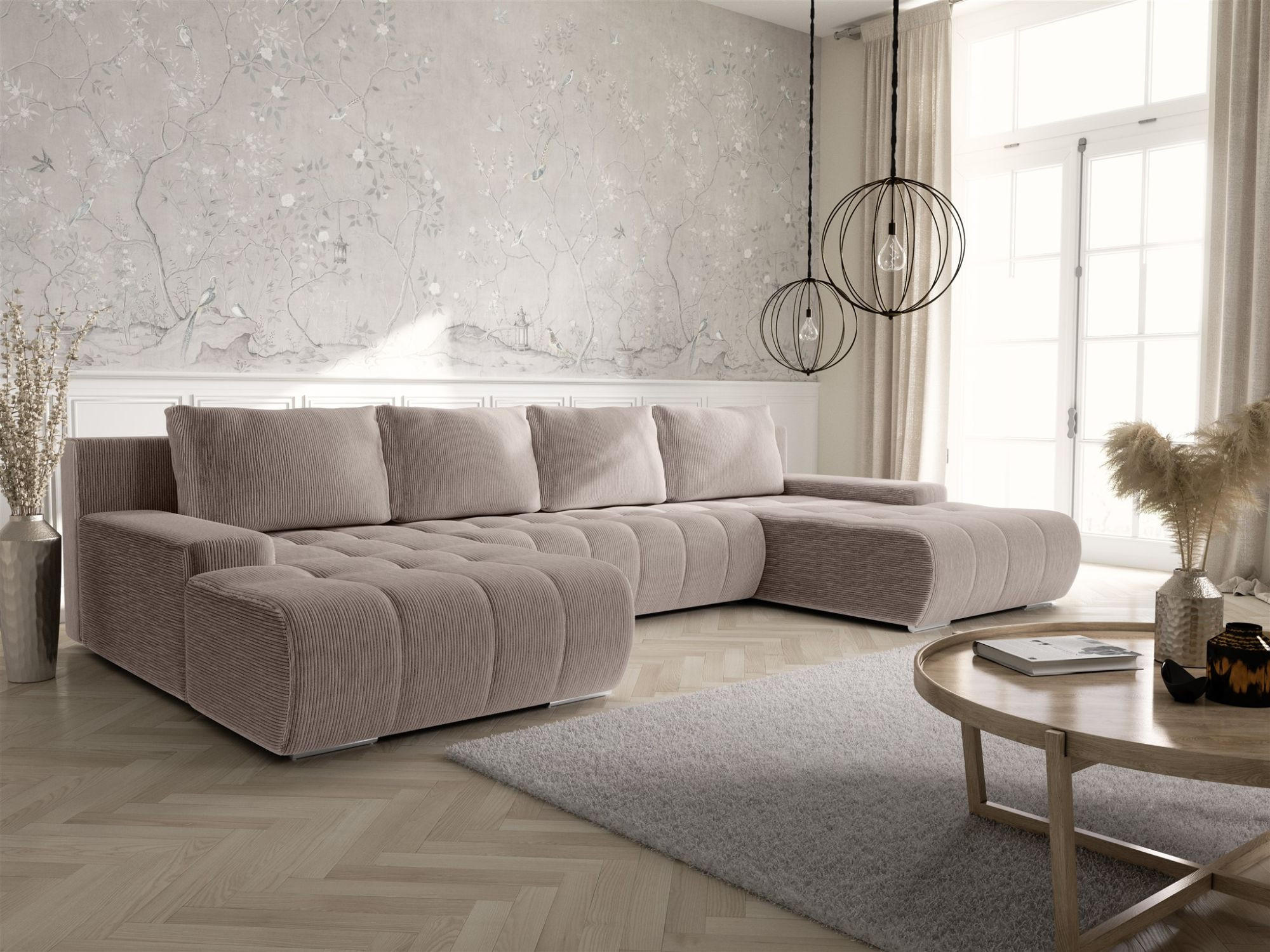 WOHNLANDSCHAFT Vogar In Poso - Hellbraun, Holzwerkstoff/Textil (350/85/185cm) - Fun Möbel