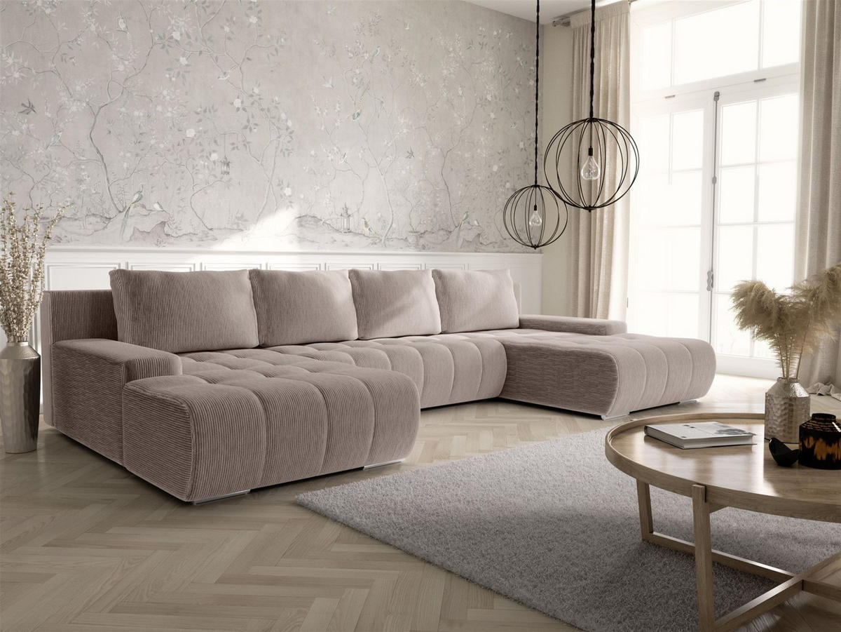 WOHNLANDSCHAFT Vogar In Poso - Hellbraun, Holzwerkstoff/Textil (350/85/185cm) - Fun Möbel