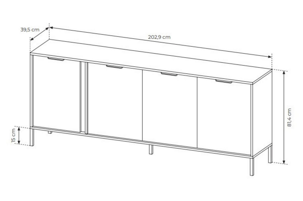 KOMMODE Lars Antrazit, Viertürig - Anthrazit, Holzwerkstoff/Metall (202/81/40cm) - Bettso
