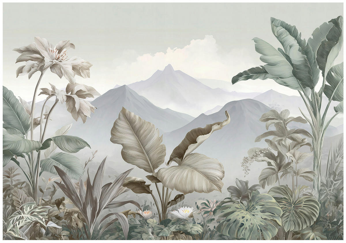 FOTOTAPETE Dschungel Gebirge Grau 200x140 cm - Multicolor, Papier (200/140cm) - Wallarena