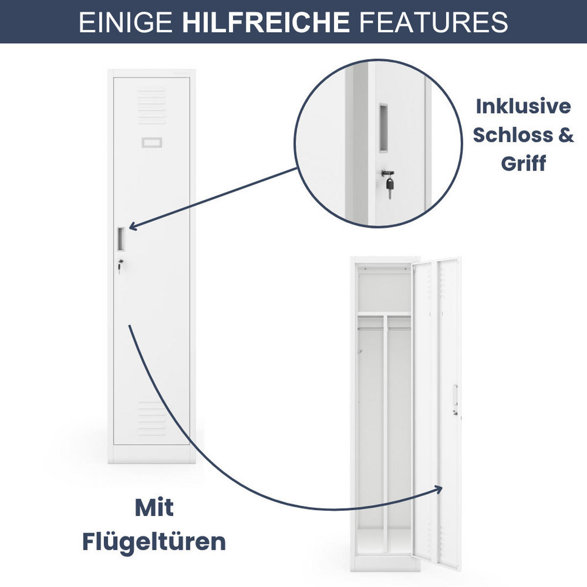 UMKLEIDESCHRANK Spind WIEN 1 Abteil 180x40x50cm Weiß - Weiß, Metall (40/180/50cm) - DELUKE