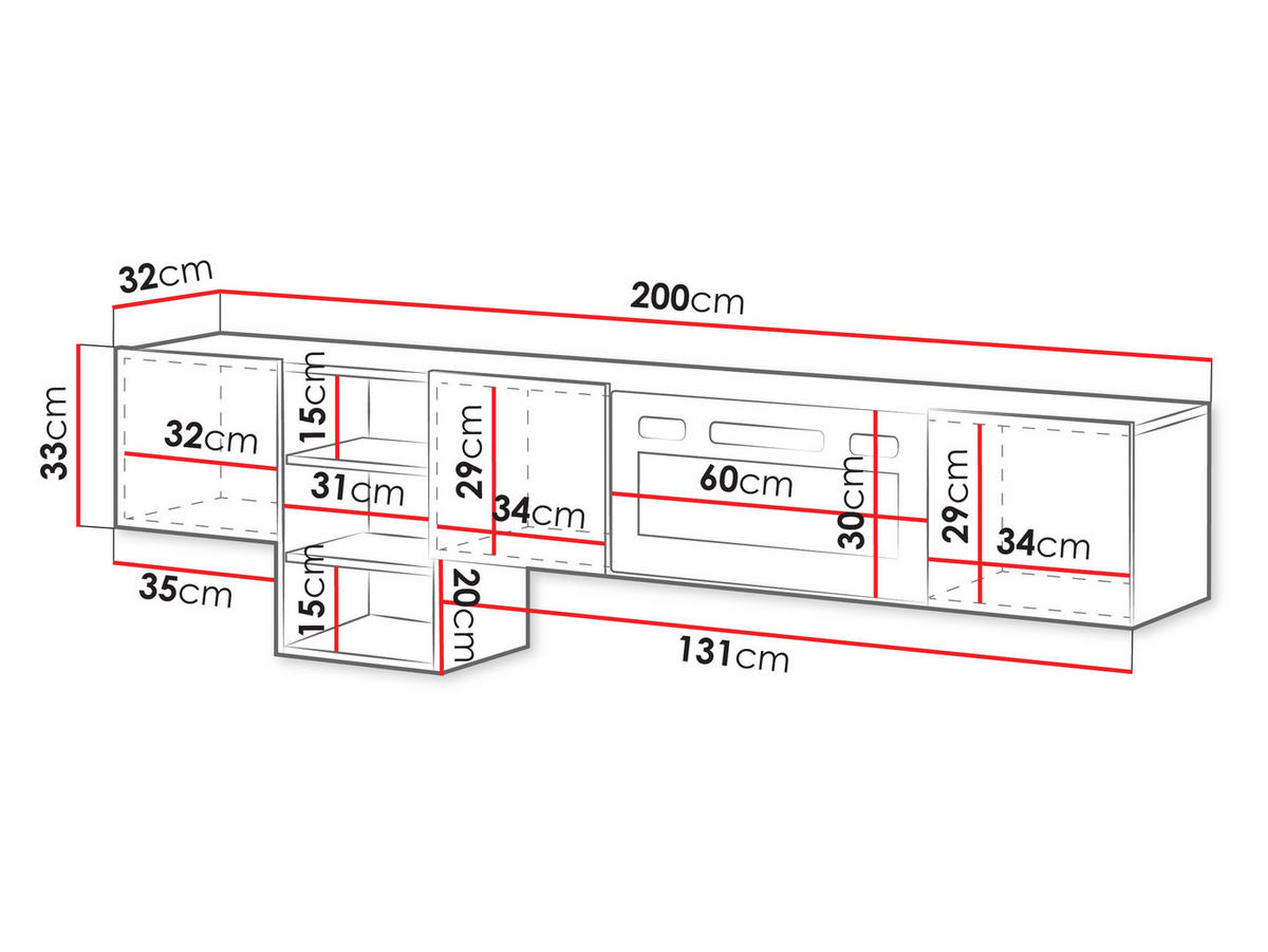 TV-LOWBOARD Teo mit Kamin - Nussbaumfarben/Schwarz, Holzwerkstoff (200/53/32cm) - MIRJAN24