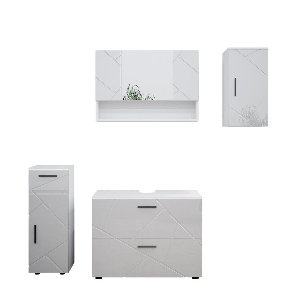 BADMÖBEL-SET Irma Weiß Hochglanz 4 Teile - Weiß Hochglanz/Weiß, Holzwerkstoff (80/58.6/41cm) - Vicco