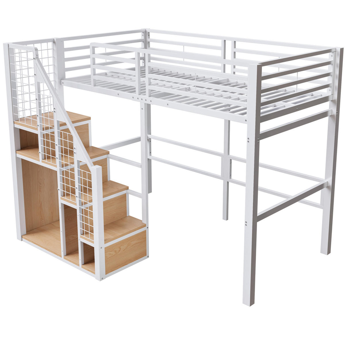 HOCHBETT 90/200 cm aus Metall mit Stauraum und Sicherheitsleiter Weiß - Weiß, Metall (90/200cm) - Modenvie