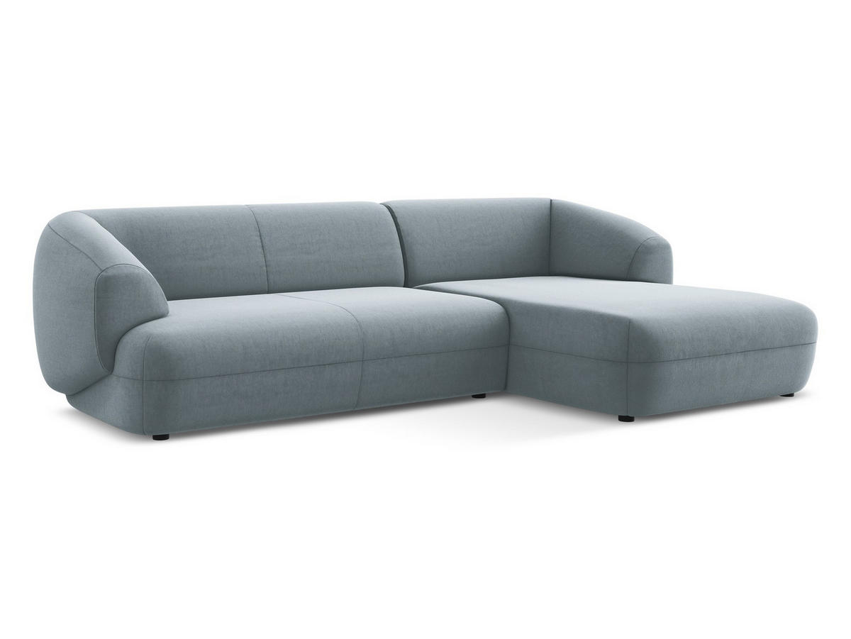 ECKSOFA Rechts Samt Stoff Blau - Blau/Schwarz, Kunststoff/Textil (280/156cm) - Makamii