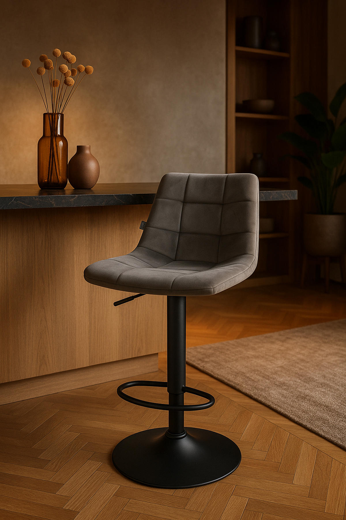 BARHOCKER 2er Set James Samt schwarz grau - Schwarz/Grau, Textil/Metall (43/108.5/46.5cm) - TPFLiving