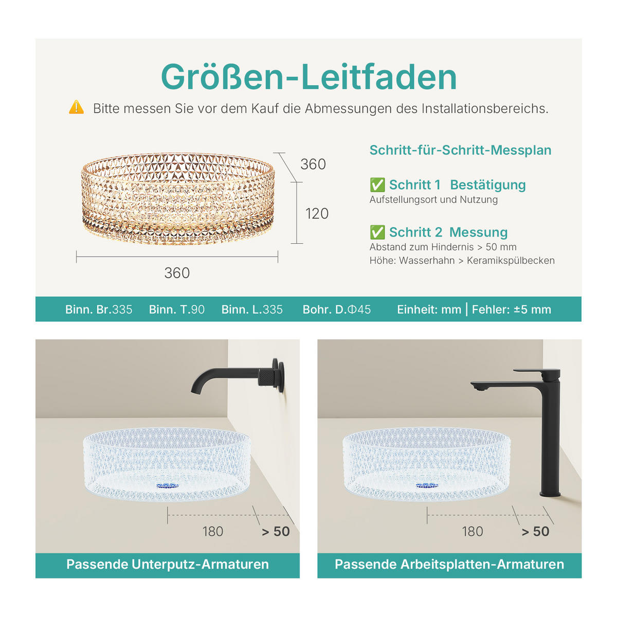 WASCHBECKEN Glas Roségoldenem Rund Ø36 / 11,2 cm - Roségold, Glas (36/11.2/36cm) - EMKE