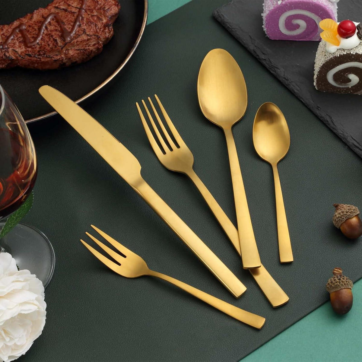 BESTECKSET 30-teiliges Set Edelstahl mattgold 6 Personen - Goldfarben, Metall